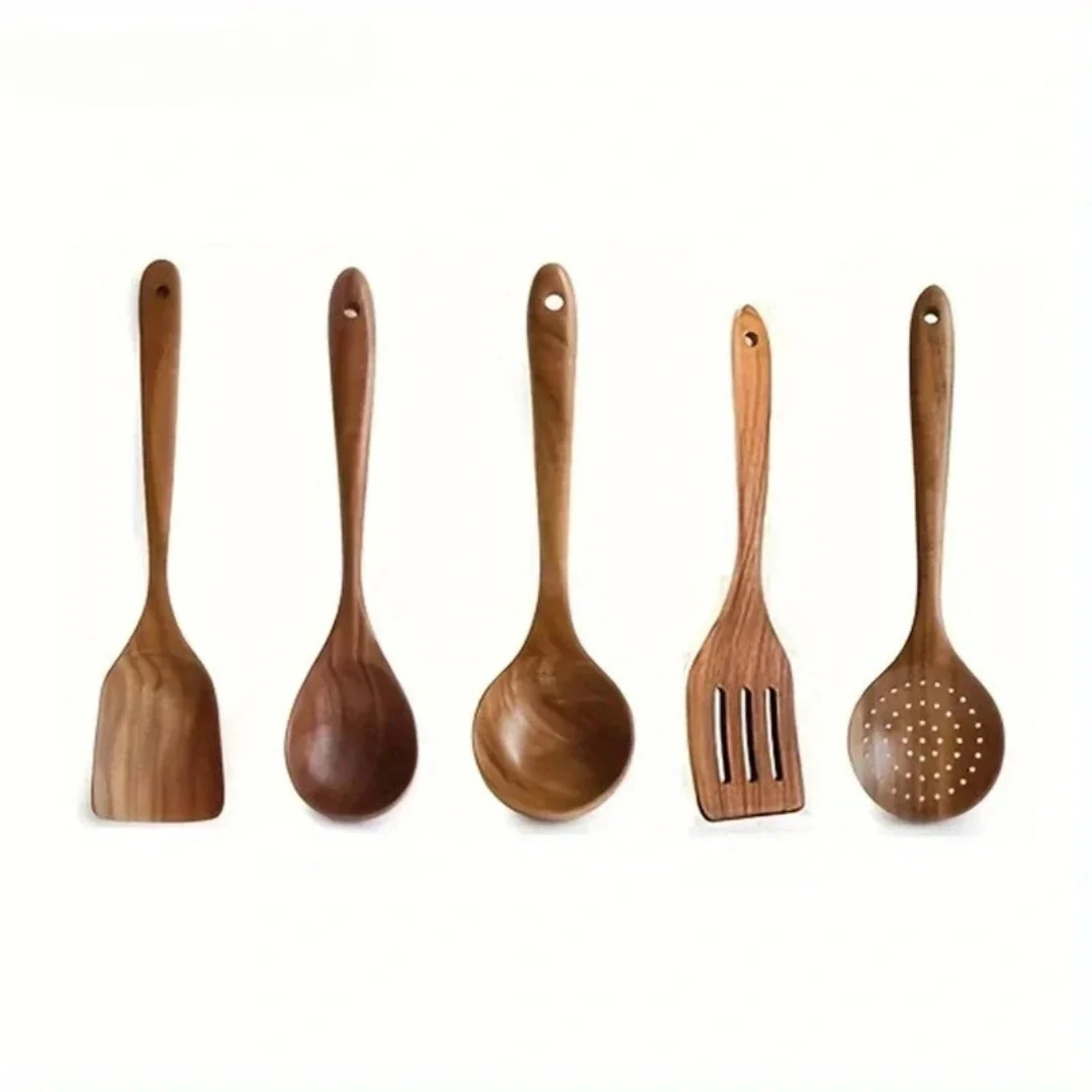 Wooden Cooking Utensil Set 5-Piece Walnut Kitchen Tools - Image 8